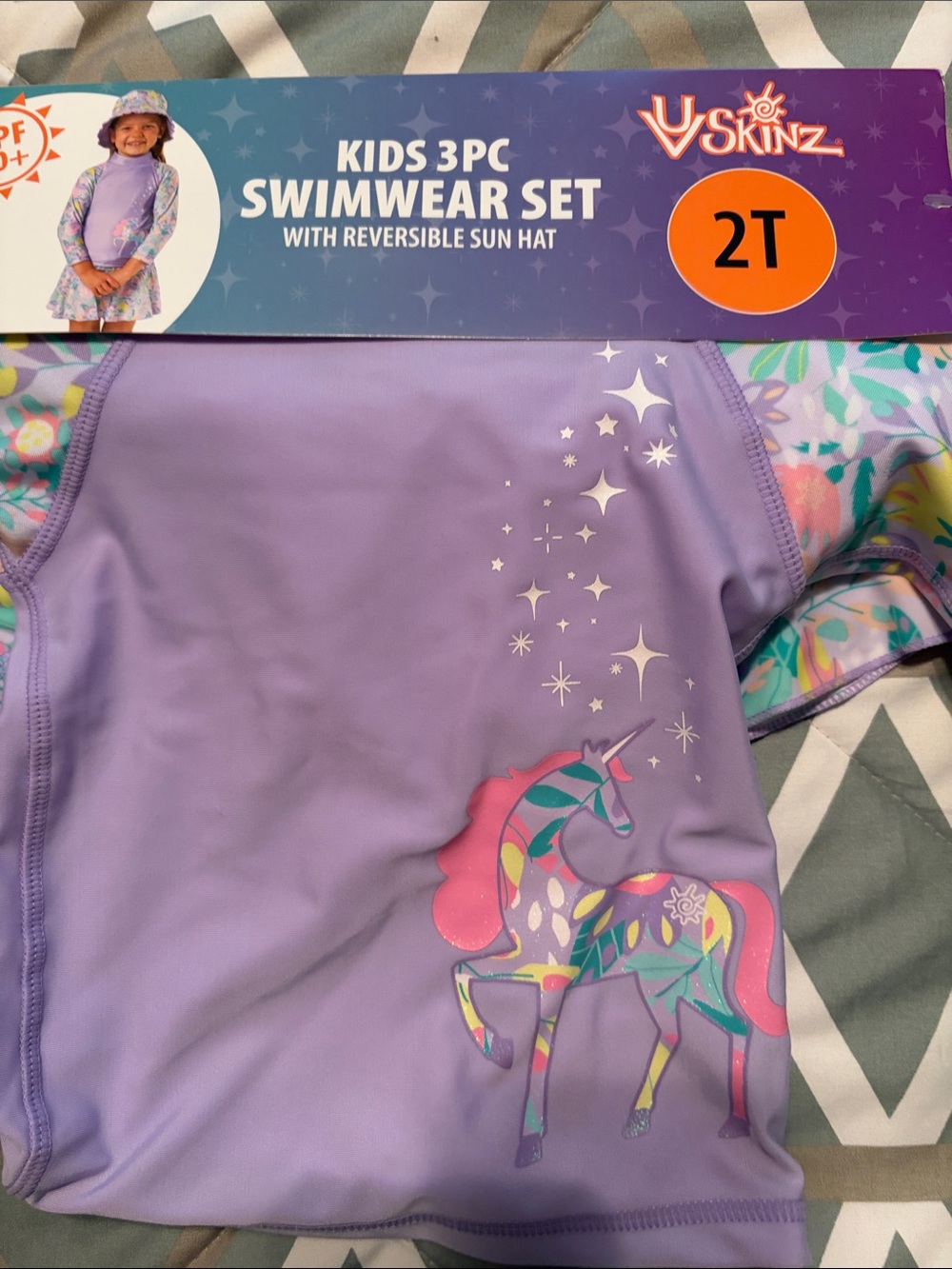 Yoskinz Kids Purple Unicorn 3pc Swim Rashguard Set with Reversible Hat